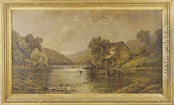 Landscape With Mill, River And Mountains Oil Painting - Edmund Darch Lewis