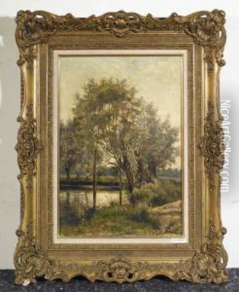 Baume Am Teich. Oil Painting - Auguste I Boulard