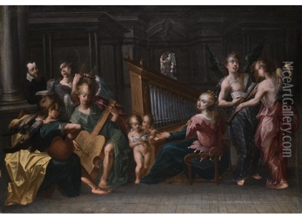 Die Heilige Cacilia Mit Musizierenden Engeln Oil Painting - Hans Von Aachen