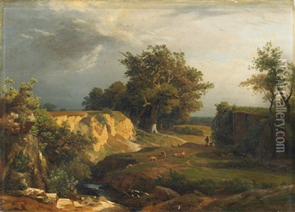 Landschaft Mit Hirte Und Schafen Oil Painting - Johann Wilhelm Schirmer