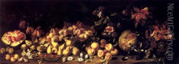 Still Life Of Fruit And Flowers Oil Painting - Abraham Brueghel