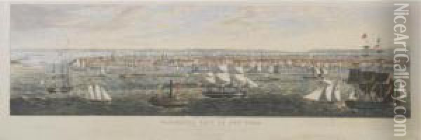Panoramic View Of New York From The East River (cf Deak 498) Oil Painting - Robert Ii Havell