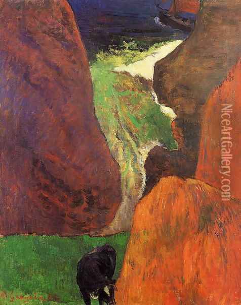 Seascape With Cow On The Edge Of A Cliff Oil Painting - Paul Gauguin