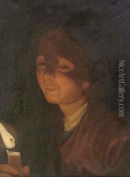 A boy carrying a candle Oil Painting - Trophime Bigot