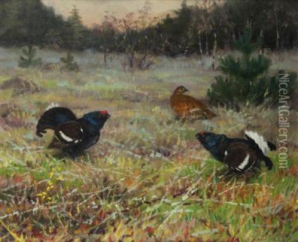 Grouse At Their Matting Site Oil Painting - Ludvik Herzl