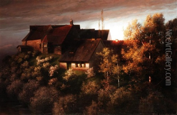 Landscape, Thought To Be A View Of Zieglerbrau Near Dachau Oil Painting - Paul Wilhelm Keller-Reutlingen