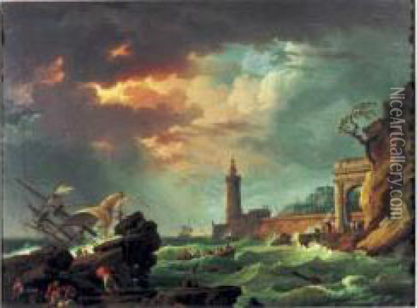 Port Sous L'orage Oil Painting - Jean Henry D'Arles