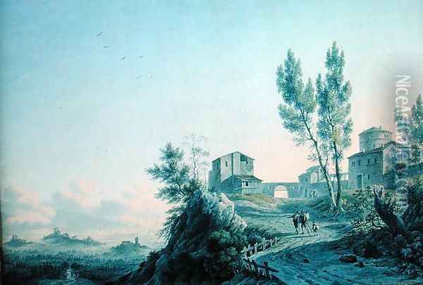 Castello di Lorenzetto, Castagneto, 1803 Oil Painting - Felice Marie Ferdinand Storelli