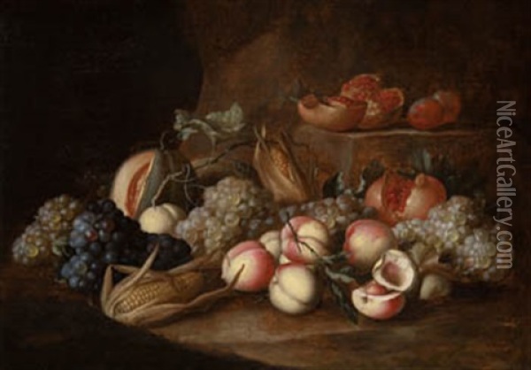 Bodegon Con Frutas Sobre Base De Piedra Oil Painting - Alexander Coosemans