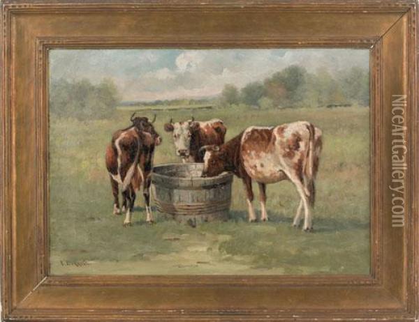 Landscape With Cows Oil Painting - Edward E. Burrill