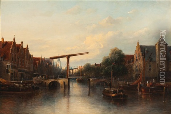 View Of The Zwanenburgwal As Seen From The Amstel, In The Background The Zuiderkerk In Amsterdam Oil Painting - Antonie Waldorp
