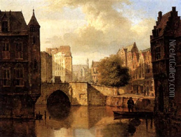 A Canal Scene Oil Painting - Kasparus Karsen