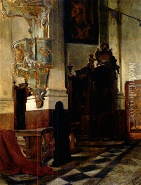 Blick In Barocke Kirche Mit Kanzel Und Beichtstuhl Oil Painting - Hans E. von Berlepsch-Valendas