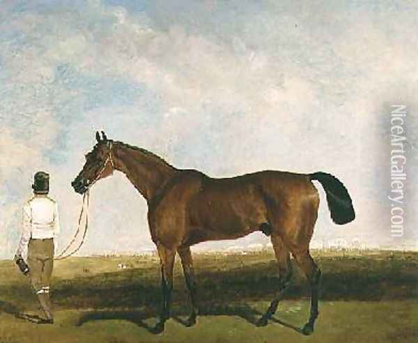 A groom leading a bay racehorse Oil Painting - Lambert Marshall