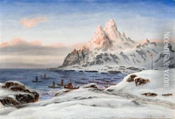 Vinterfiske I Lofoten Oil Painting - Frants Diderik Boe