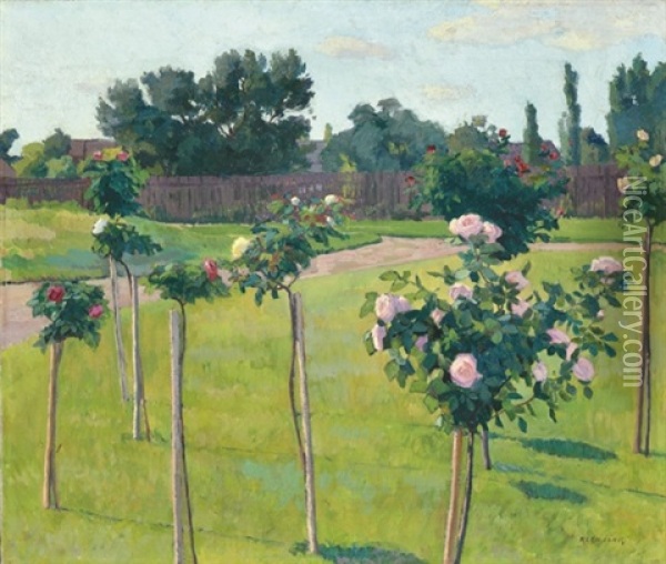 Roses In The Garden Oil Painting - Janos Kleh
