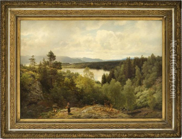 Asterud Pond, View Of Ringerike Oil Painting - Hans Fredrik Gude