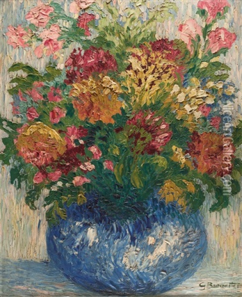 Blumen In Blauer Vase Oil Painting - Georg Burmester
