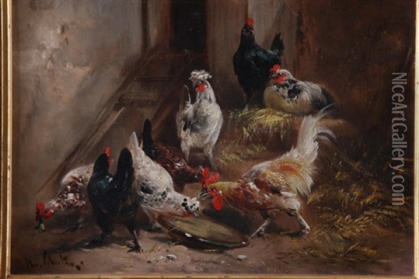 Scenes De Poulailler (2 Works) Oil Painting - Henry Schouten