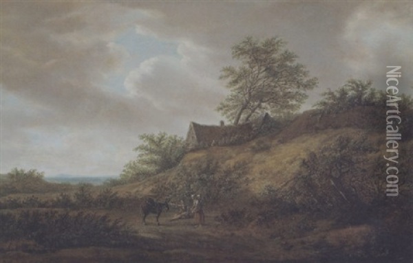 Dunenlandschaft Mit Bauernhaus Und Rastenden Und Einem Esel Oil Painting - Pieter De Molijn