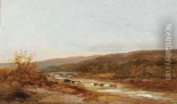 Cattle In Extensive River Landscape Oil Painting - Edmund Morison Wimperis
