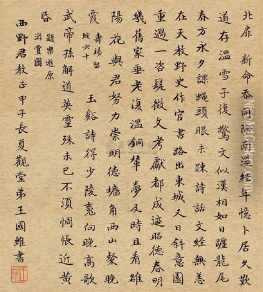 Poem In Regular Script Oil Painting -  Wang Guowei