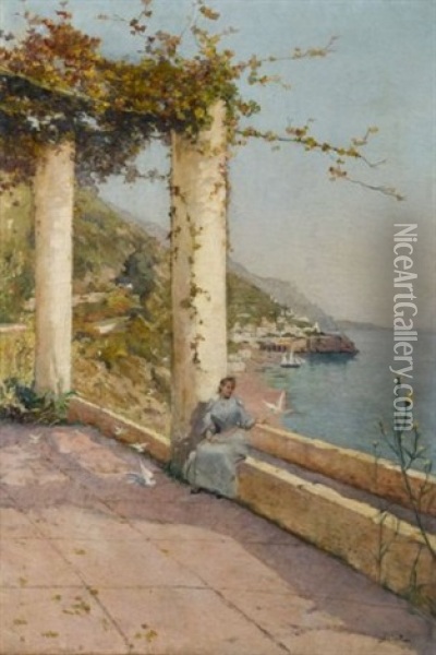 Elegante Sur La Terrasse Oil Painting - Alfred Casile