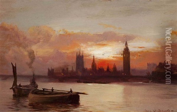 Westminster Below Bridge Oil Painting - George Hyde Pownall