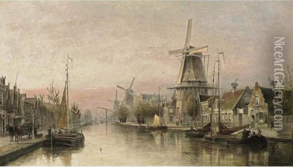 A View Of The Overtoom, Amsterdam Oil Painting - Cornelis Christiaan Dommersen