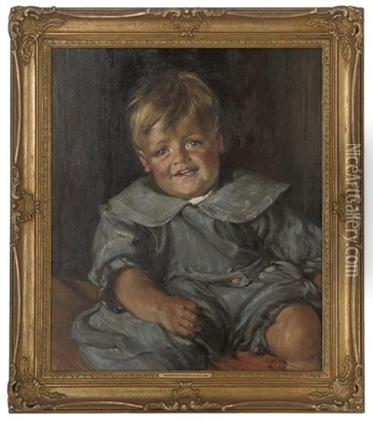Portrait Of A Young Boy In Blue Oil Painting - Edgar Bundy