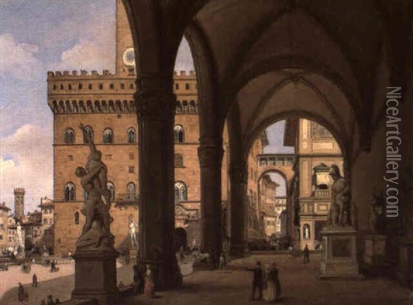 Scorcio Di Piazza Signoria A Firenze Oil Painting - Giuseppe Canella I