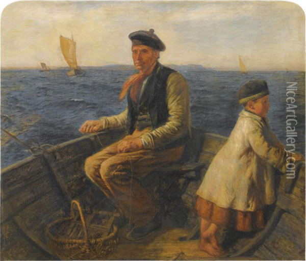 A Mackerel Fisher Oil Painting - Hugh Cameron