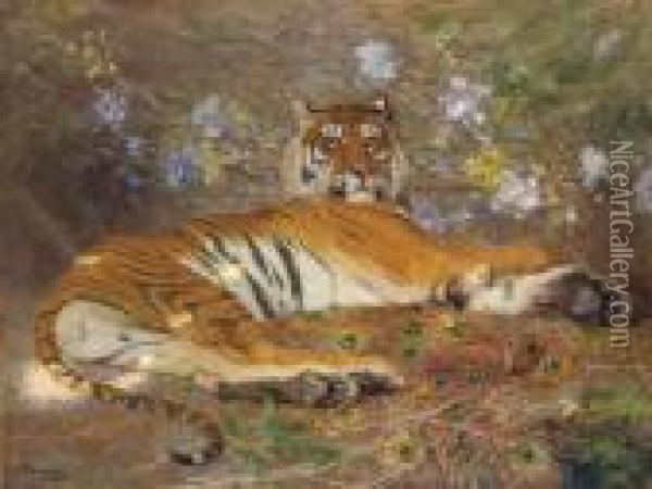 An Annam Tiger: A Proud Predator Oil Painting - Gustave Surand