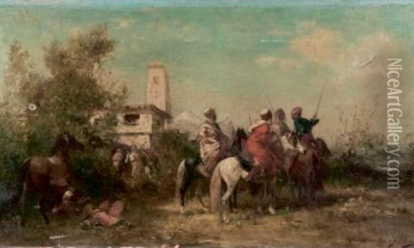 Halte De Cavaliers Oil Painting - Georges Washington