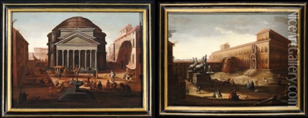 Roma - Il Pantheon (+ Roma - Palazzo Del Quirinale; Pair) Oil Painting - Viviano Codazzi