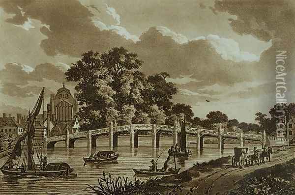 Hampton Court Bridge Oil Painting - Samuel Ireland