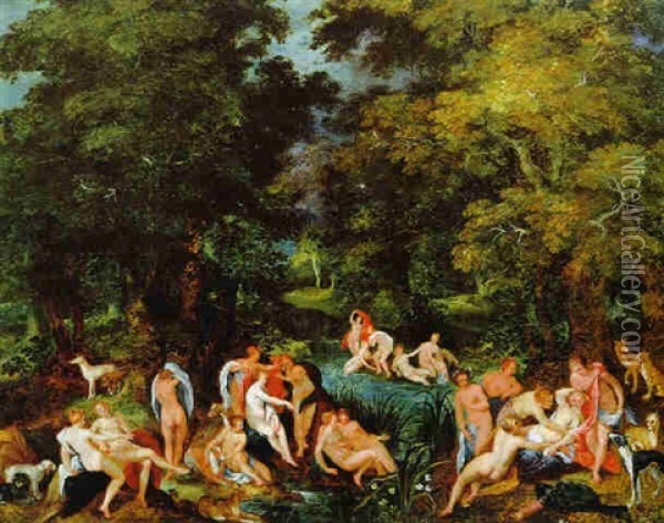 Grosse Waldlandschaft Mit Diana Und Callisto Oil Painting - Kerstiaen de Keuninck