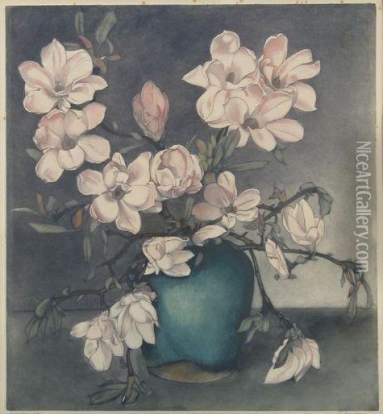 Magnolia's In Groenegemberpot. Oil Painting - Frans Everbag