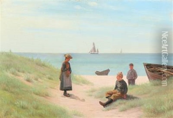 Children On The Beach At Skagen Oil Painting - Sofus (Carl Frederik S.) Theilgaard