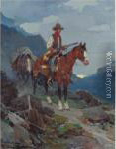 On The Trail Oil Painting - Frank Tenney Johnson