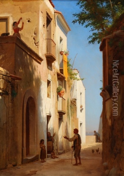 Street Scenery From A Southern Village Oil Painting - Anton Laurids Johannes Dorph