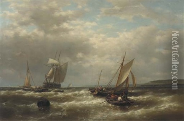 Shipping On A Blustery Day Oil Painting - Abraham Hulk the Elder