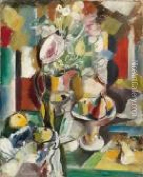  Compotier Et Bouquet Varie  Oil Painting - Charles Georges Dufresne