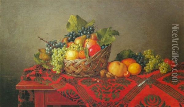 Composizione Di Frutta Su Un Tappeto Oil Painting - Christoph Wilhelm Wohlien