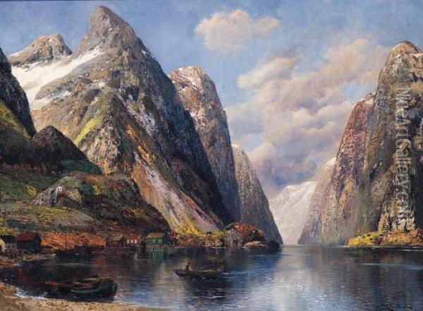 Fishing Boats On A Fjord Oil Painting - Karl Kaufmann