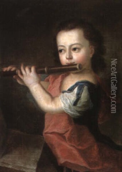 Young Boy Playing The Flute Oil Painting - Alexis Grimou