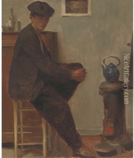 Portrait Of A Seated Man (the Artist?) Oil Painting - Leon-Pierre Felix