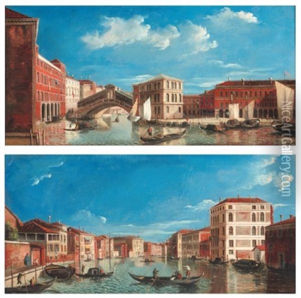 Le Pont Rialto (+ Le Grand Canal; Pair) Oil Painting - Giovanni Migliara