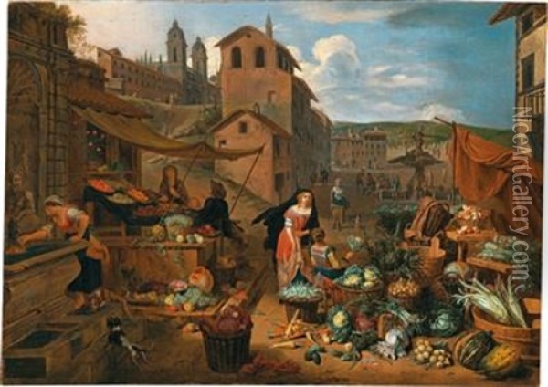 A Market Scene In Rome Oil Painting - Jan Van Buken