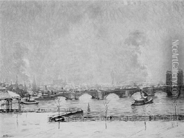 The Charles River Basin And The Pepper Pot Bridge, Winter Oil Painting - Arthur Clifton Goodwin